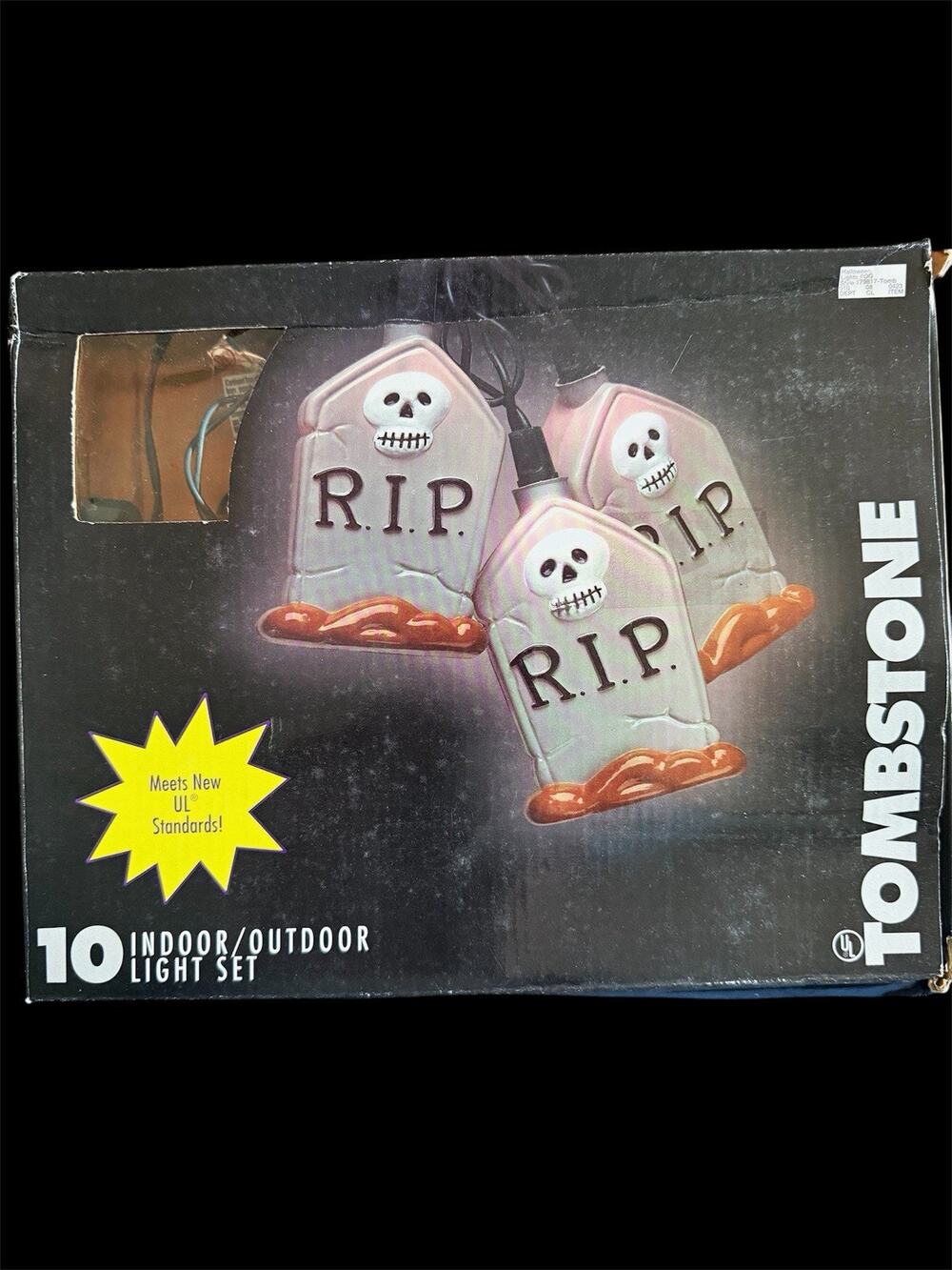 VTG Halloween Pumpkin Hollow Tombstone R.I.P. 10-Light String Set 1998